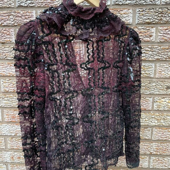 Black Lace Sequins Blouse - Picture 5 of 6
